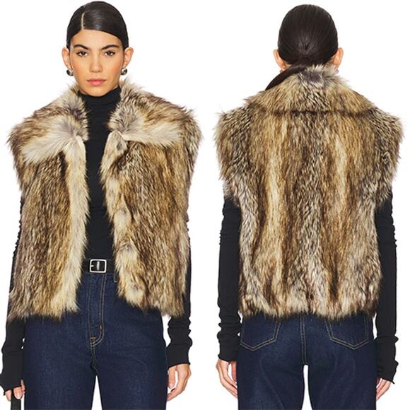 NWT A.L.C. Naya Faux Fur Vest  Point Collar And Sleeveless Brown Coyo Sz: Medium - Picture 7 of 7